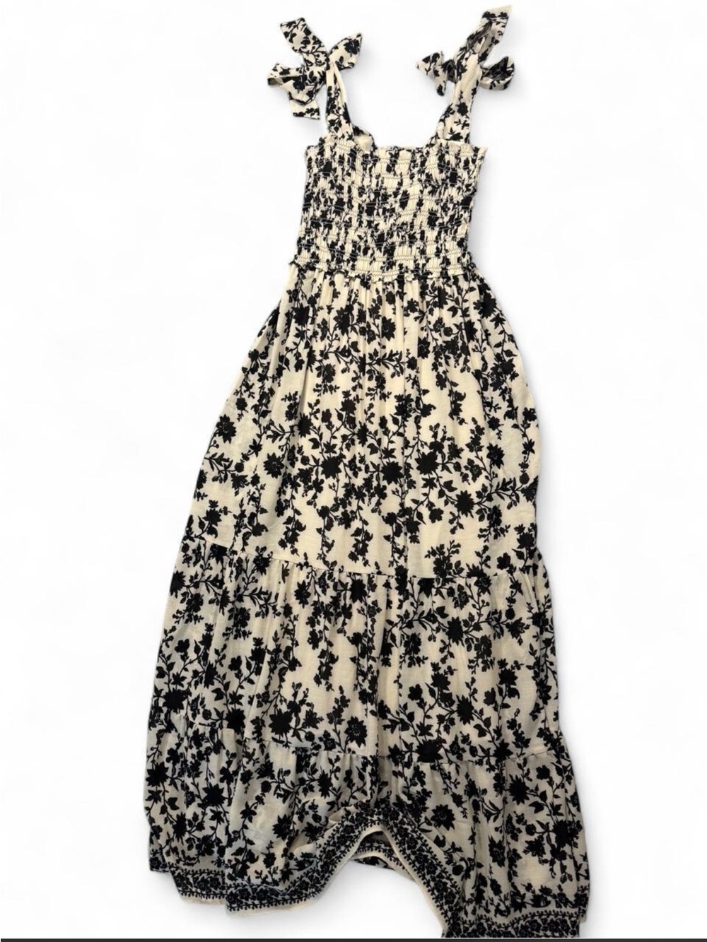 Black And Cream Floral Tie-Shoulder Maxi Dress